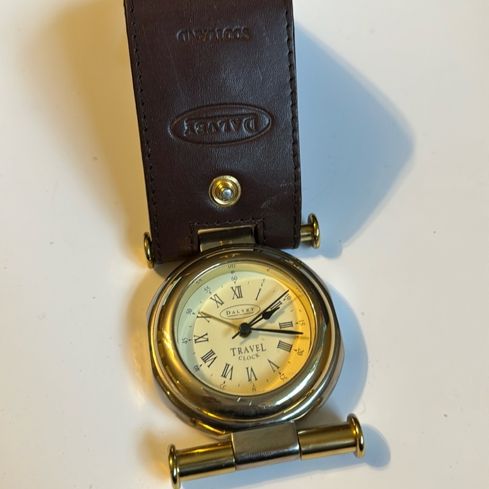 Dalvey Travel Clock Gold Tone Leather Case and Box Travel clock,Leather case